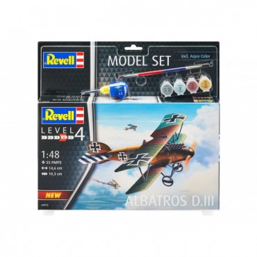 KIT PARA MONTAR REVELL 64973 MODEL SET AVIÃO ALBATROS D.III 1/48 COMPLETO COM TINTAS COLA E PINCEL REV 64973